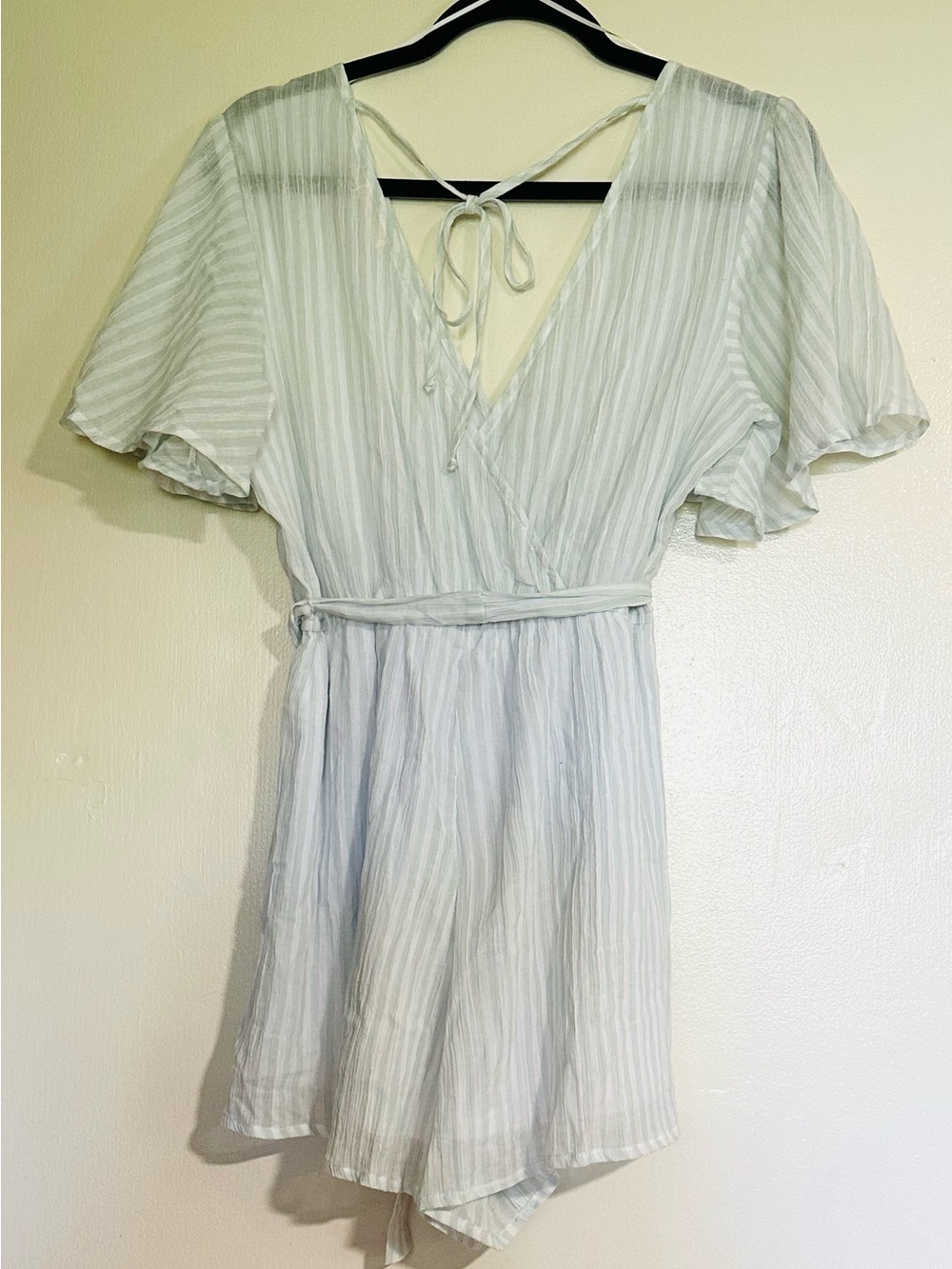 Light Mint Green/White Striped Romper Dress S - Picture 3 of 4
